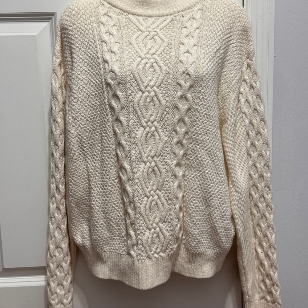 Urban Outfitters Cream Crew Neck Sweater with Cable Knit Design size XS